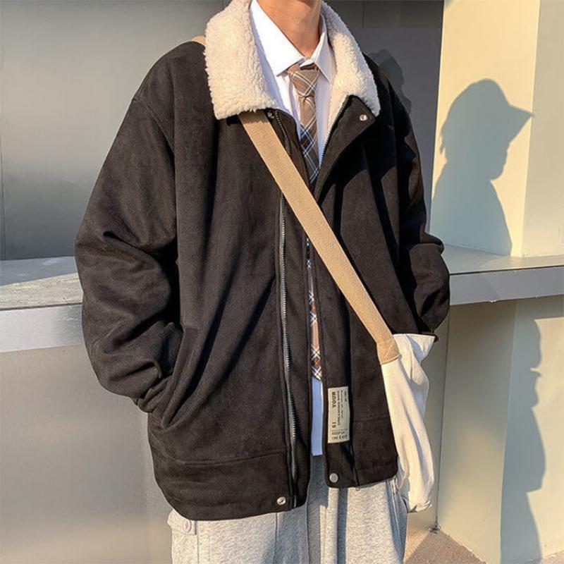 Men's Cotton Winter Thicker Loose Trend Cotton Clothes Korean Student Lamb Wool Solid Color Casual Jacket