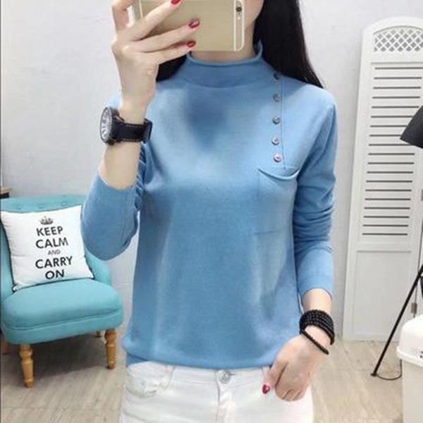 Autumn and Winter Half Turtleneck Neck Long-sleeved Sweater Loose All-match Solid Color Bottoming Shirt