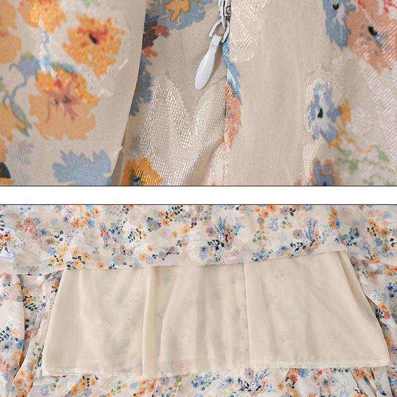 Jacquard V-neck Long-sleeved Dress Spring and Autumn Style Temperament Waist Slimming Slim Bow Long Dress Women's Fabric Light and Breathable