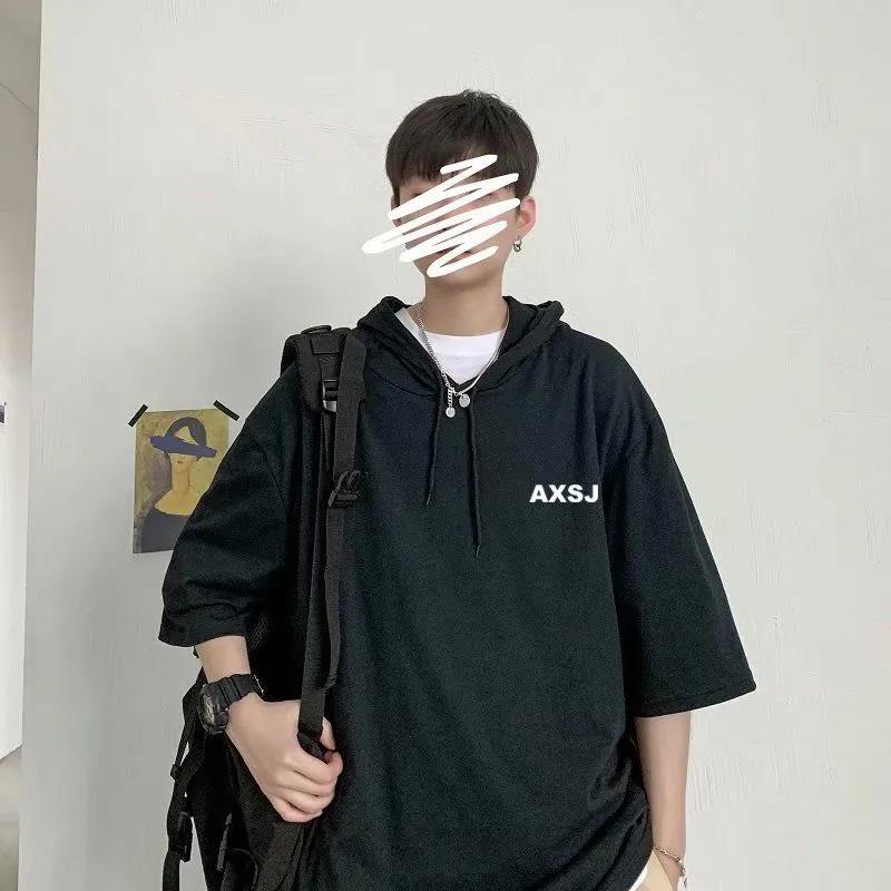 Spring and Summer Five-point Sleeve T-shirt Men's Hooded Short-sleeved Sweater Trend Half-sleeved Hoodie