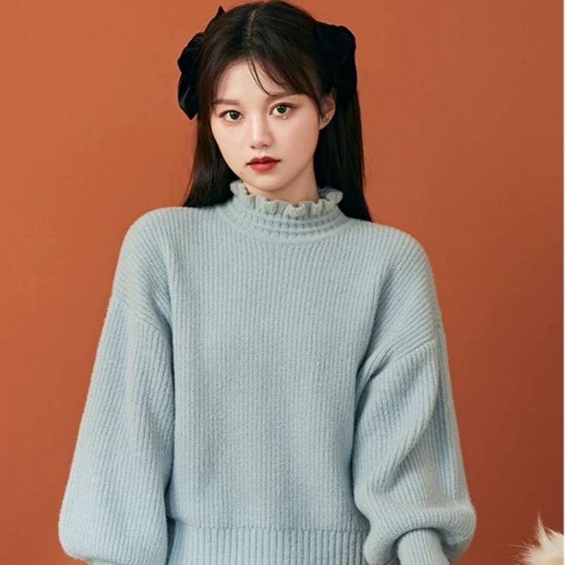 Sweater Women's Autumn Winter Outer Wear Knit Sweater Tops Pullover Gentle Style Long-sleeved Bottoming Shirt Women