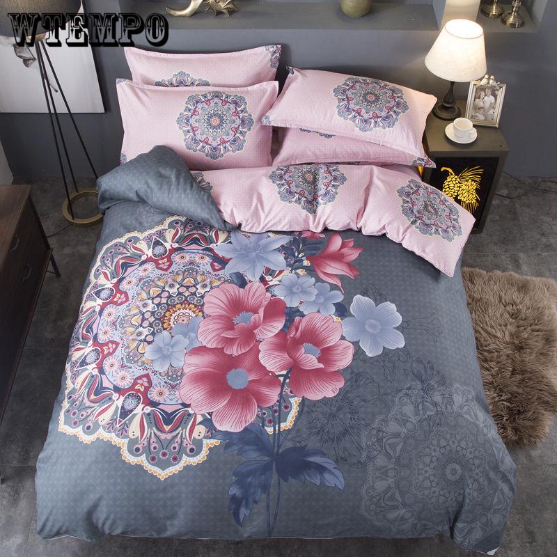Flower Print Bedding Set Rustic Duvet Cover Bedding Wrinkle Bedspread Bed Sheet for Wedding