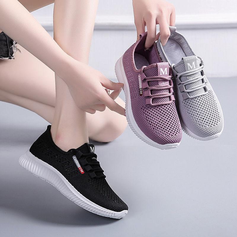 Spring Summer Women Casual Shoes Fashion Breathable Walking Mesh Lace Up Flat Shoes Good Casual Wear