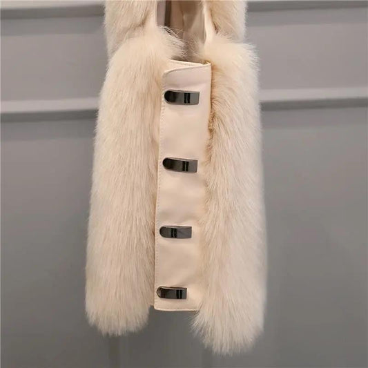 Fur Vest Women's Leather Jacket All-match Imitation Fox Fur Waistcoat Stitching Vest Vest Short Jacket Soft and Warm