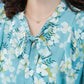 Women's  Floral Blouse Lace-up Summer V-neck All-match Short-sleeved Chiffon Shirt