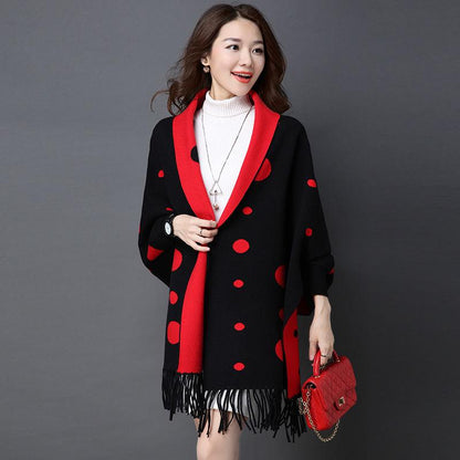 Autumn and Winter Knitted Sweater Mid-length Long-sleeved Color Matching Bat Shirt