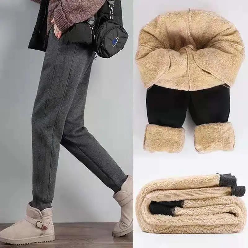 Plus Velvet Thickening Imitation Lamb Velvet Sweatpants Women's Winter Warm Cotton Trousers Wear Loose-fitting Casual Trousers Large Size Slim