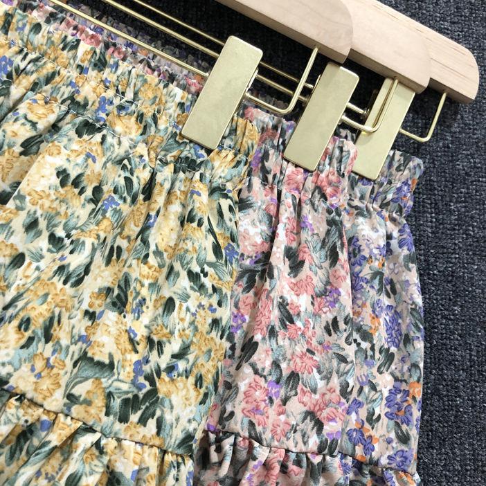 Female Simple Elastic Waist Short Vintage Holiday Skirt Slim Elegant Streetwear Floral Print A-line Miniskirt