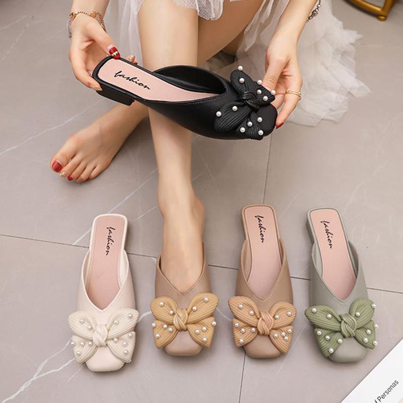 Students All-match Slippers Sandals Women's Outer Wear Bow Comfortable Half Slippers It's A Little Bit Smaller