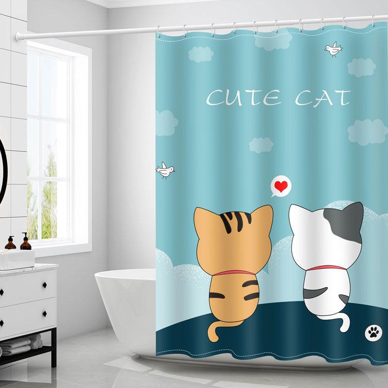 Nordic Bathroom Cartoon Shower Curtain Fabric Thickened Bathroom Waterproof and Mildew-proof Partition Curtain Hanging Curtain Shower Curtain
