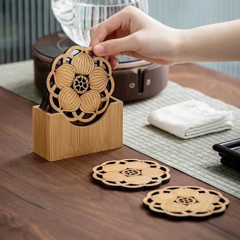 6pcs Bamboo Tea Cup Cushion Insulation Pad Pot Cup Holder Spare Parts Tea Set