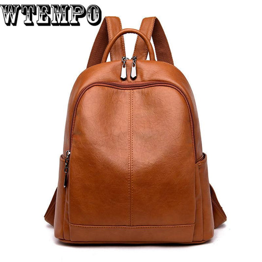 Backpack Women Leather Backpacks For Girls School Bags Fashion Vintage Solid Shoulder Bag Youth