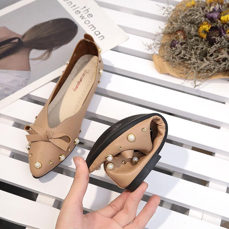 Bowknot Pointed Toe Flat Shoes Women's Soft-soled Shallow Slip-in Lightweight Flat-bottomed Shoes for Work Wear Women's Flat Shoes