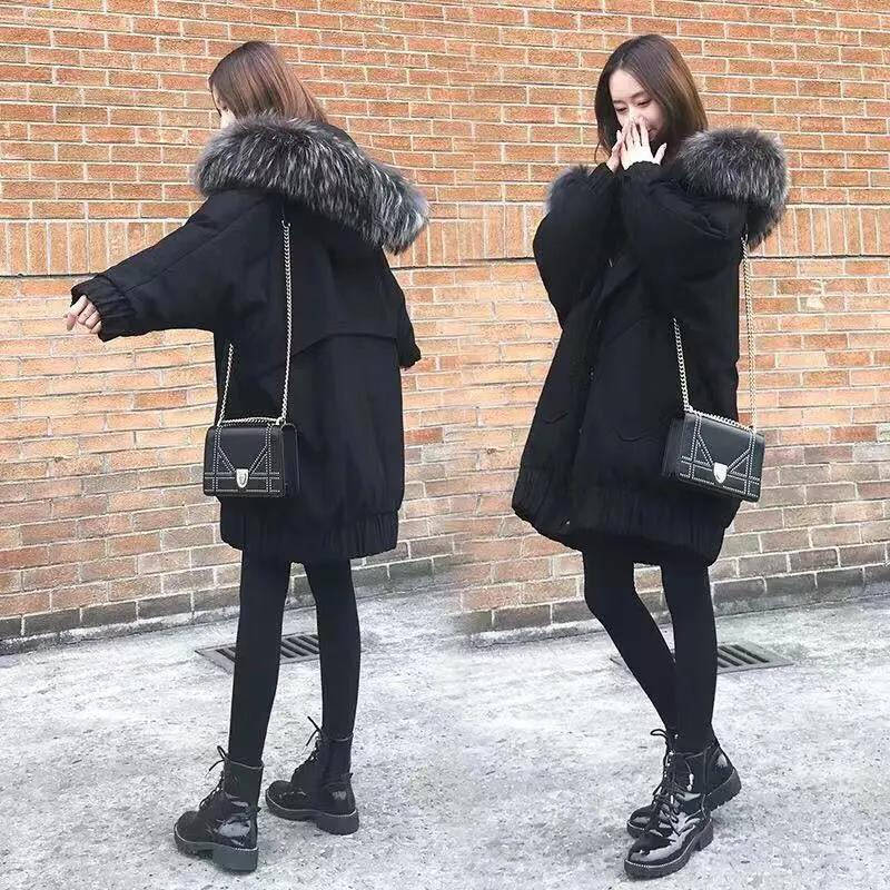 Winter Down Jacket Cotton Jacket Korean Version of Loose Mid-length Thick Coat Big Fur Collar Cotton Coat