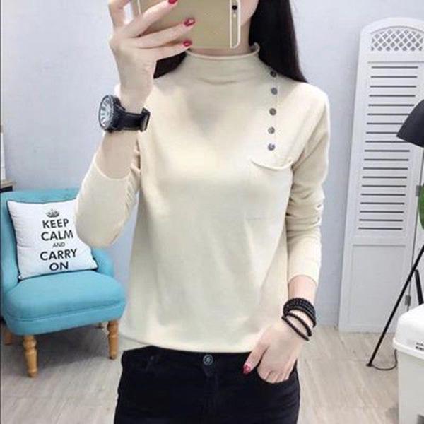 Autumn and Winter Half Turtleneck Neck Long-sleeved Sweater Loose All-match Solid Color Bottoming Shirt