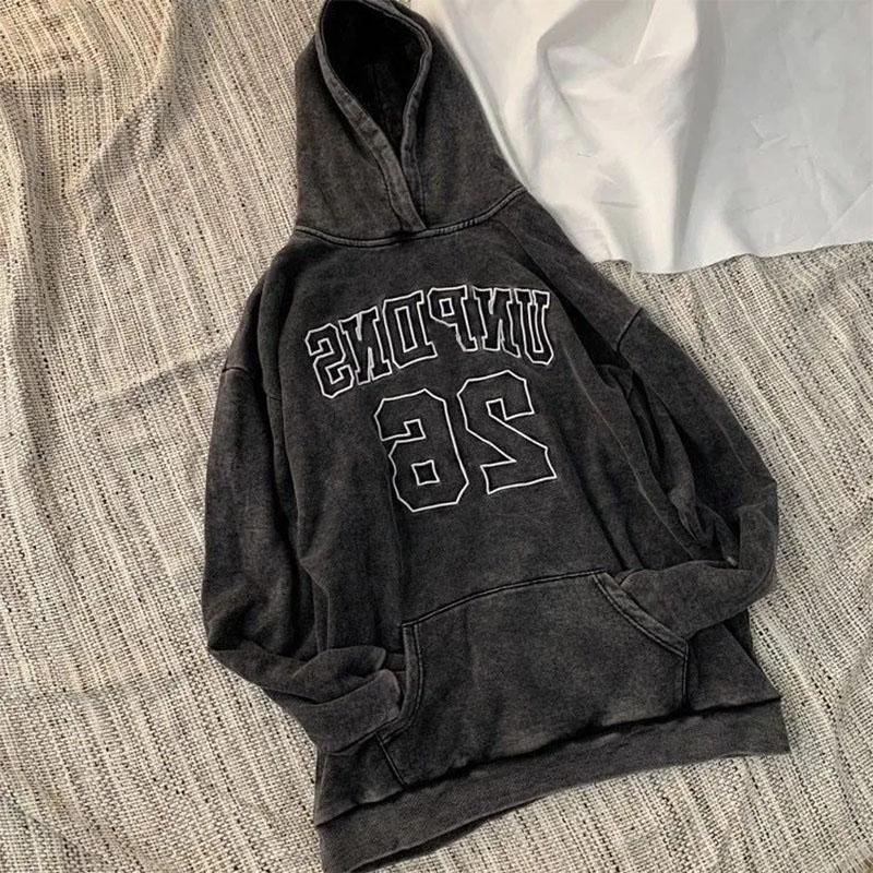 Men and Women Couple Hooded Sweater Hip-hop Loose Big Pocket Long-sleeved Pullover Sweater Oversize High Street Tie-dye Washed Retro Dark Top