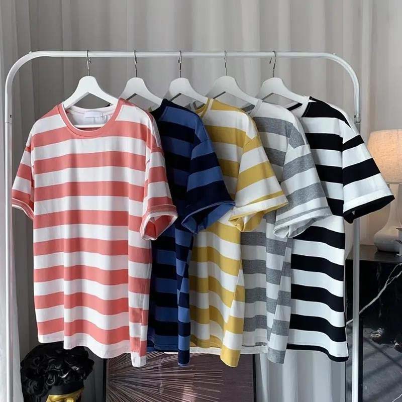 Short-sleeved T-shirt Men's Summer New Couple Striped Half-sleeved T-shirt Trend Loose Casual All-match Top