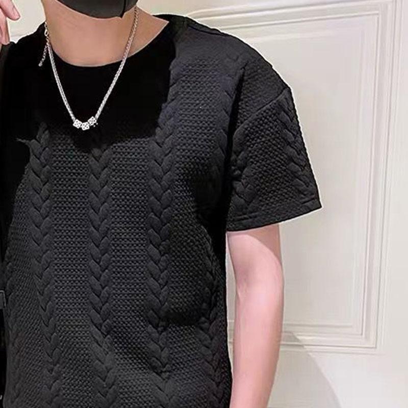 Summer Solid Color T-shirt Men's Ins Tide Brand Three-dimensional Striped Short-sleeved Trend Half-sleeve Trend Half-sleeve