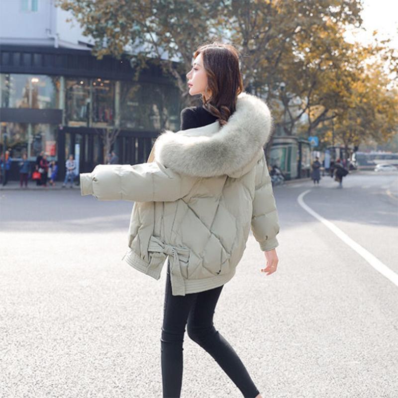 Women's Solid Color Down Jacket Regular Korean Loose Thick Coat Warm Cotton Coat Big Fur Collar Winter Clothes Quilted Coat