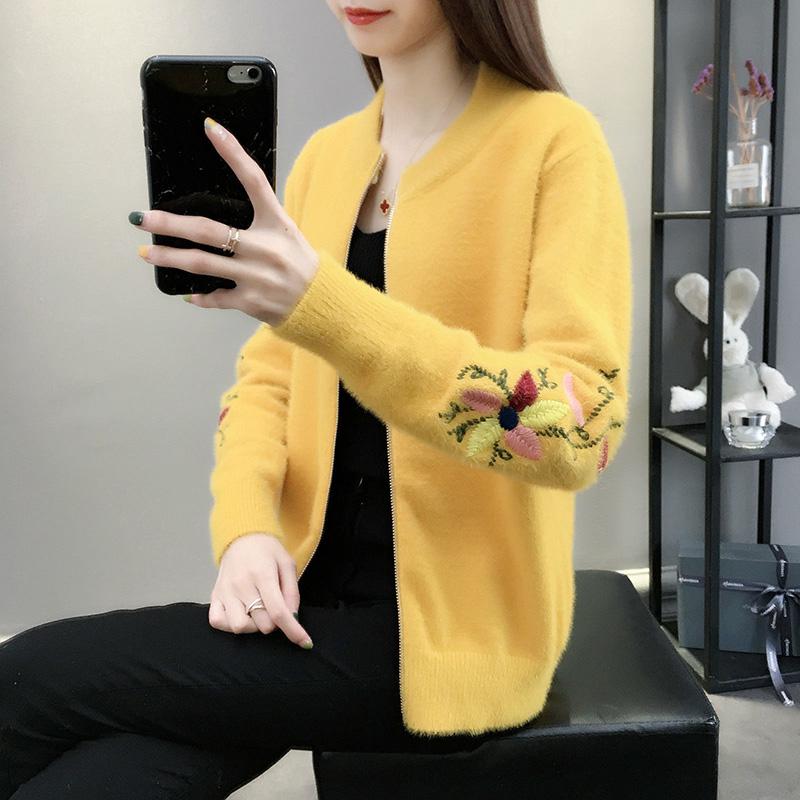 Imitation Mink Fleece Knitted Cardigan Spring and Autumn Loose Short Coat Fashion Thick Top