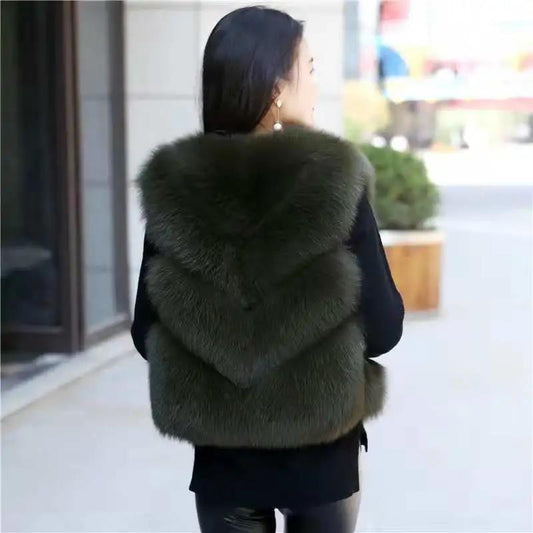Slim Slimming Fox Fur Thermal Faux Fur Vest Women Short Fur Vest Jacket Autumn and Winter Soft and Comfortable
