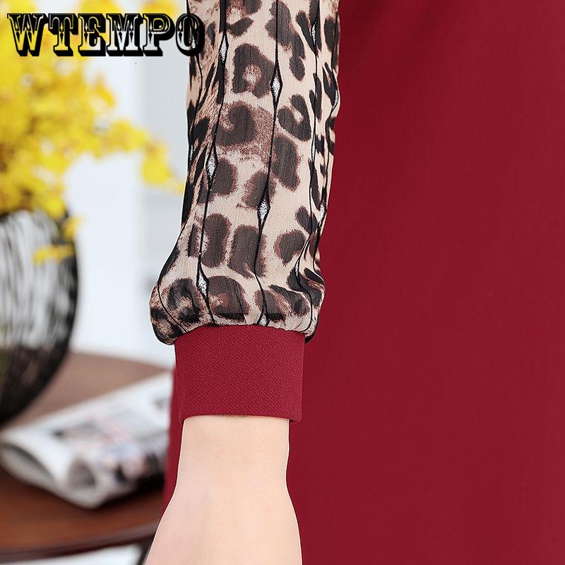 Leopard Sexy Slim New Large Size Mother Long Sleeve Middle-aged Shirts Banquet Nightclub Dress