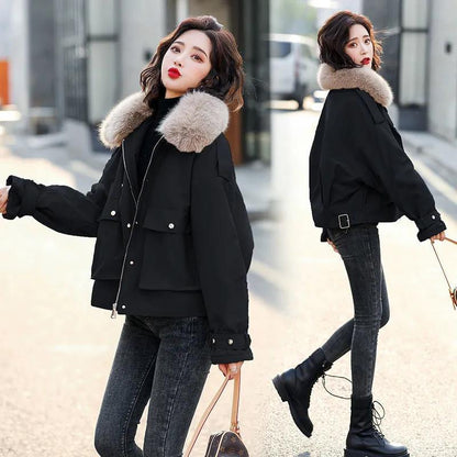 Women's Down Jacket Short Pie Overcoming Wide Jacket Fashion Tooling Coat Big Pocket Snow Jacket