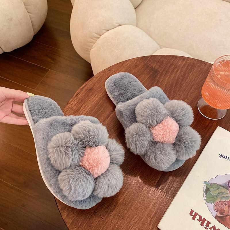 Autumn and Winter Big Flower Design Slippers Non-slip Thermal Insulation Cotton Shoes Comfortable Casual Fashion