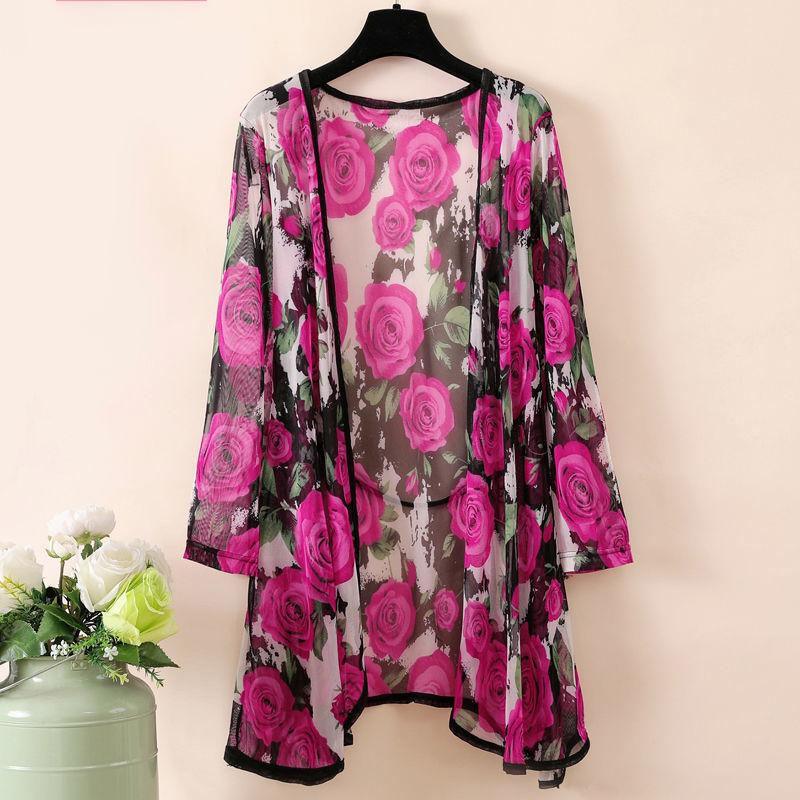 Women's 1pcs Chiffon Cardigan Sun Protection Clothing Mid-length Plus Size Loose Outer Thin Coat Beach Air-conditioned Rooms