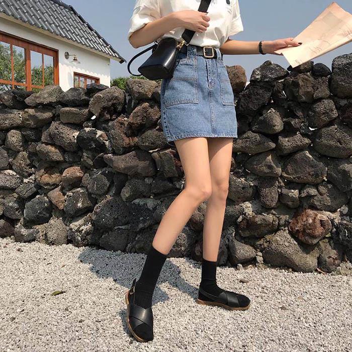 S-5XL Women Large Size Denim Skirt Anti-light Thin Student Bag Hip Skirt Mini A-line Skirts