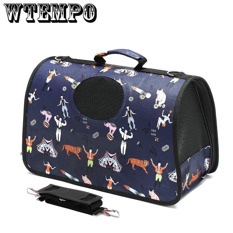 Cat Pattern Blue Dog Carrier Bag Portable Cats Handbag Foldable Travel Bag Puppy Carrying Pet Bags