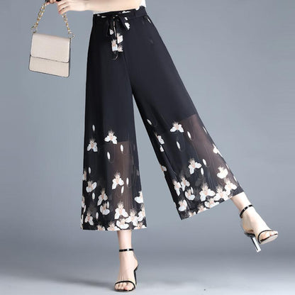 Summer Women's Pants Loose Nine Points Large Size Slim Women's Drapey High Waist Chiffon Wide Leg Pants