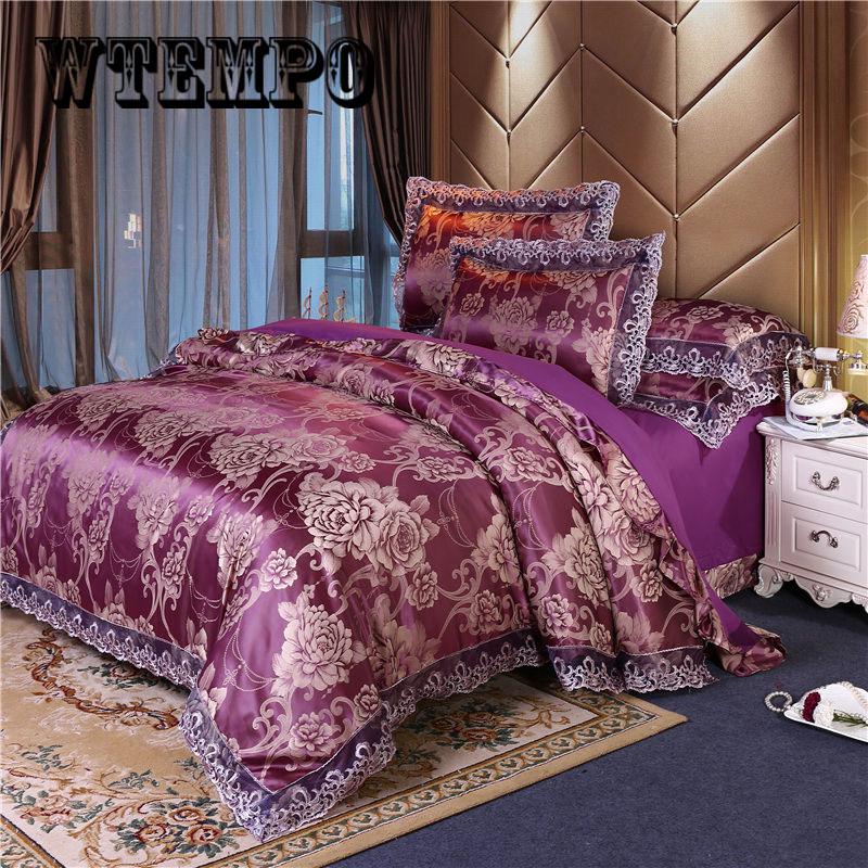 Euro Style Jacquard Bedding Set Lace Comforter Cover Blanket Cover Sheet Set Pillowcases