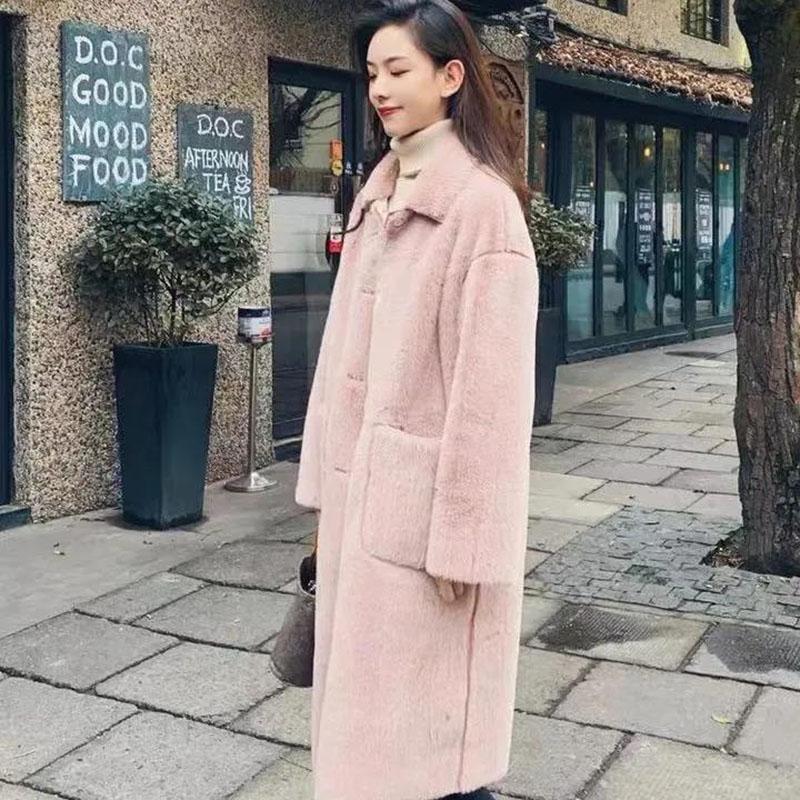 Mid-length Mink Fleece Coat Winter Korean Fashion Style Square Collar Thick Warmth Fur All-in-one Plush Coat Suitable for Women