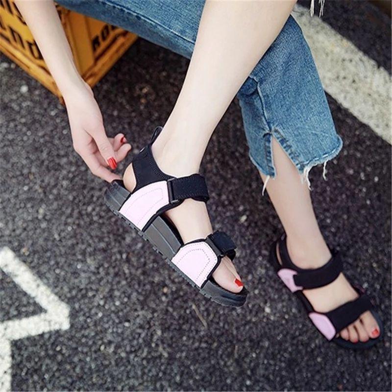 Summer Velcro Women's Sandals Thick-soled Fashion All-match Flat Shoes Mid-heel Sports Casual Sandals