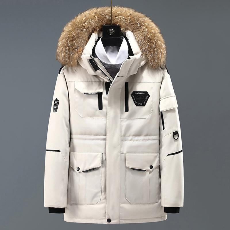 Down Coats fur Collar Hooded Windbreaker Parkas Winter Warm Jackets and Coats Multi Pockets Fashion Unisex Black White Parkas Coat Down Jacket