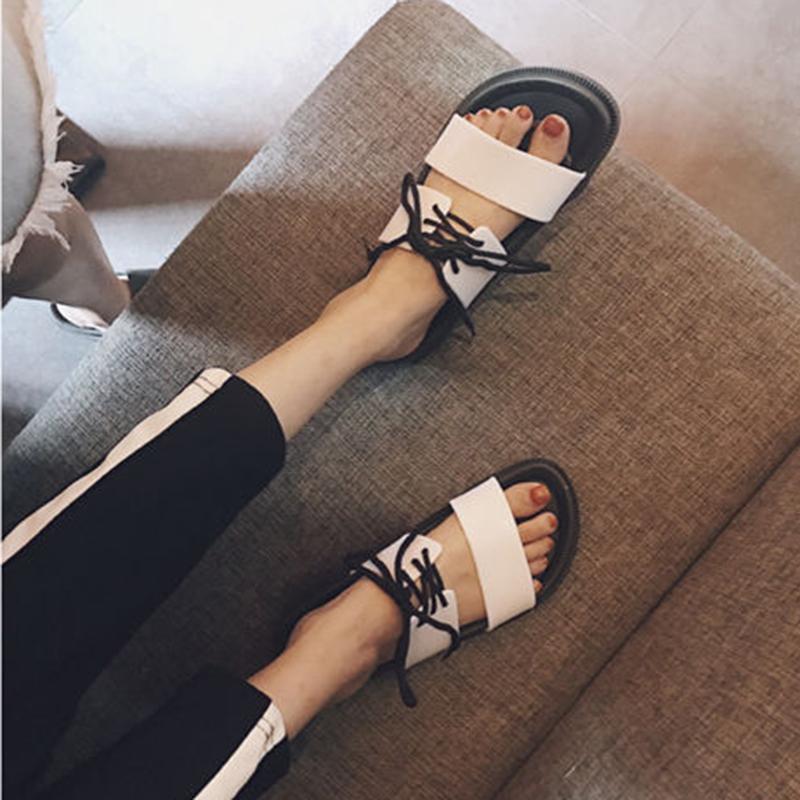 Harajuku Sandals Slippers Couple Summer Korean Student Lace-up Flat Sandals Non-slip Female Sandals and Slippers