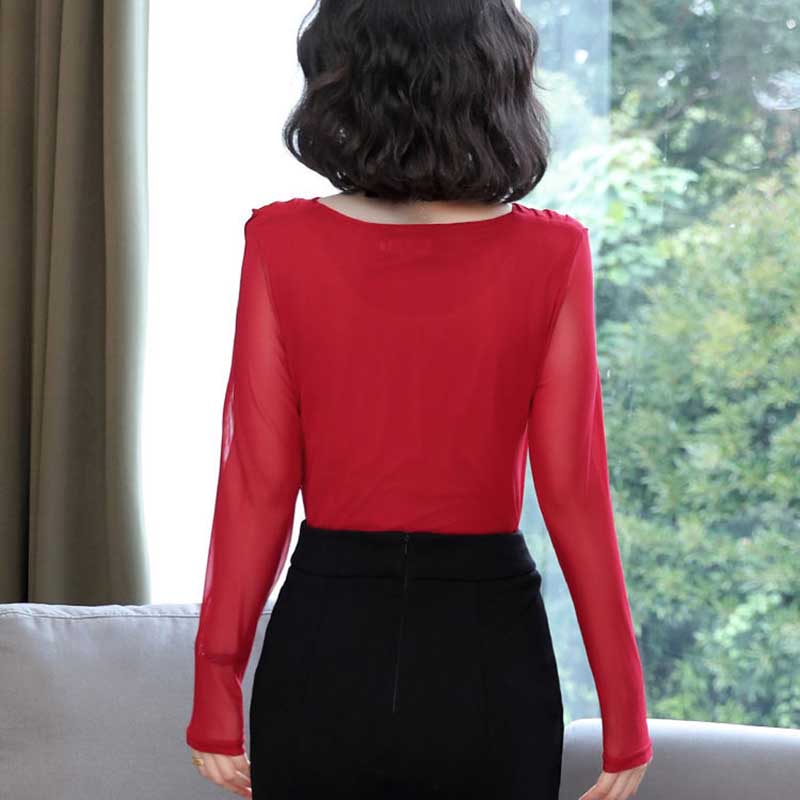Bottoming Shirt Women's Thin Spring and Autumn Mesh Top Fashion Small Shirt Slim Slim T-shirt Long Sleeve
