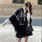 Loose Shawl Cloak Wear on Both Sides, Outer Cardigan Jacket Knitted Sweater Women's Temperament Shawl Cloak Sweater Plaid Cardigan