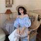 Women - on Shoulder Shoulders Short Solid Color Strap Waist Summer New Korean Design Sense