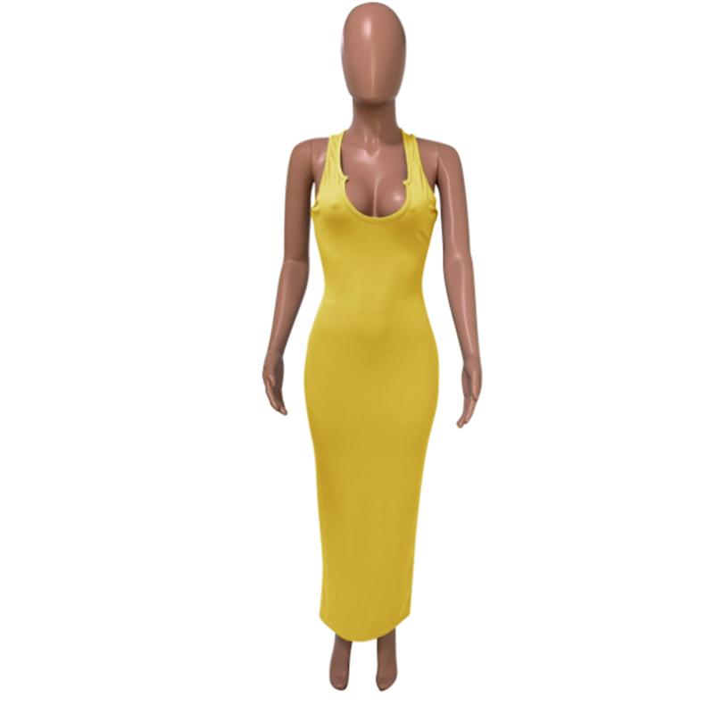 Spring and Summer Sling Dress Slim Sexy Long Dress Low-cut Solid Color Standard Size High Elasticity