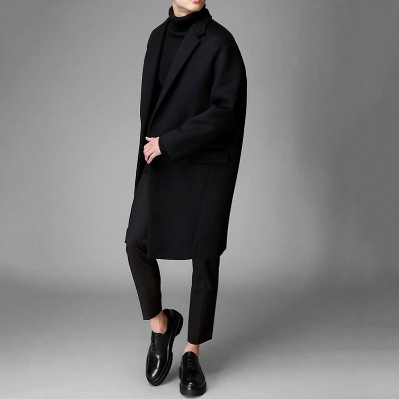 Winter Wool Jacket Men's Cashmere Coat Casual Loose Woolen Coat Men's Long Cotton Collar Trench Coat