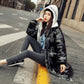 Winter Down Jacket Shiny Korean Version of White Duck Down Thick Loose Mid-length Waist Slimming Hooded Fashion Jacket