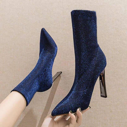 Women's Winter Boots Sexy Pointed Toe Elastic Ankle Boots High Heels Boots Woman Female Boots