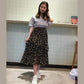 Floral Skirt High Waist  Irregular Ruffle Chiffon Midi Skirt Elastic Waist Mid-length Large Hem Skirt A-line Skirt
