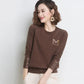 Women's Basic Solid Color Crewneck Sweater Fashion Button Cuff Loose Plus Size Sweater