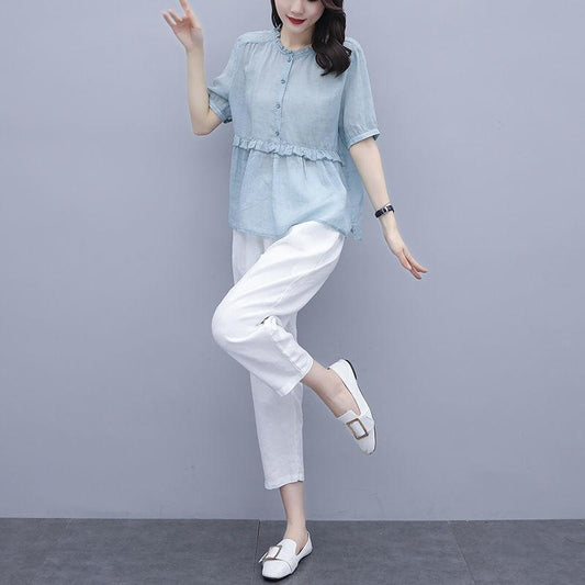 Women's Temperament Loose Thin Casual Two-piece Suit Elegant Casual Loose Suit Fabric Light Sweat-absorbent and Breathable