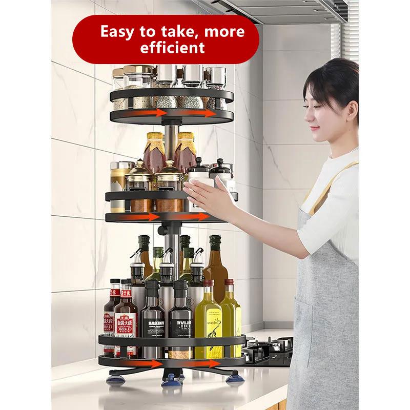 Multi-layer Spice Rack Kitchen Organizers Can Rotate Multi-function Corner Cabinet Countertop Bathroom Makeup Storage Shelf Closet Shelves Organizer