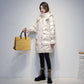 Hooded Down Jacket Women's Mid-length White Patent Leather Glossy Thick White Duck Down Winter Loose Warm Jacket Women