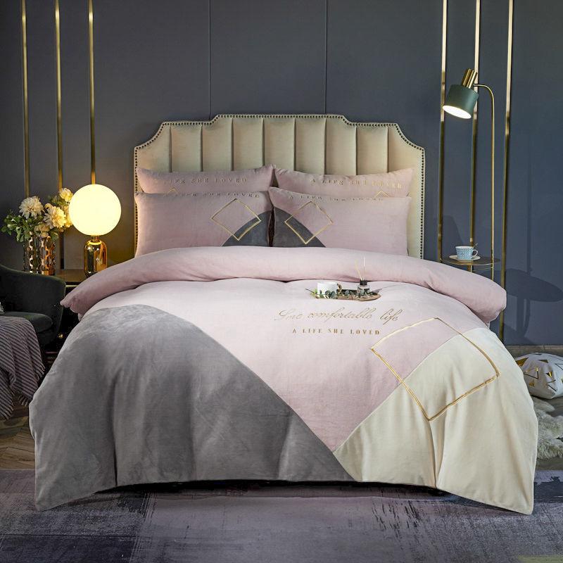 Winter Thick Milk Velvet Four-piece French Velvet Duvet Cover Sheet Crystal Velvet Embroidery Type Bedding